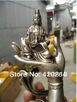 Редкий 15 см Серебряный Будда на лотоса статуи руки | Дом и сад