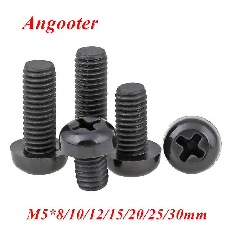 

100 шт. GB818 M5 * 8/10/12/15/20/25/30/40/50 мм черная нейлоновая круглая головка винта Pan Phillips головка машины винты болты с шестигранной гайкой M5