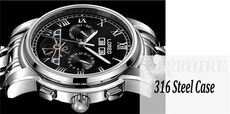 LOREO Brand Swim Men's Tourbillon Mechanical Watches Perpetual Calendar Waterproof Sport Watch Men Watch Clock saat reloj hombre