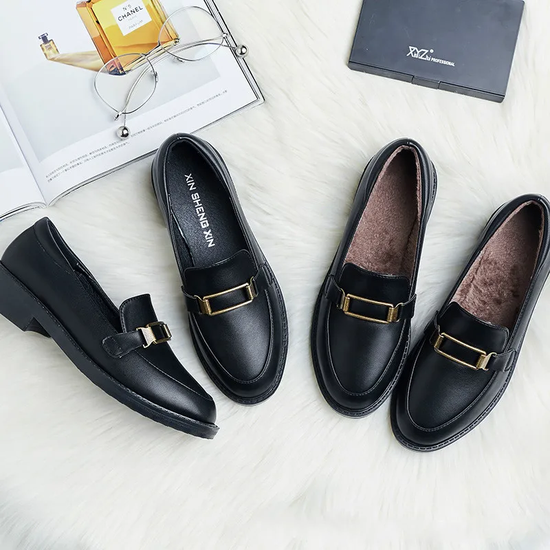 New Women Flat Shoes Round Toe Lace-Up Oxford Shoes Woman Genuine Leather Brogue Women Platform Shoes Women Loafers