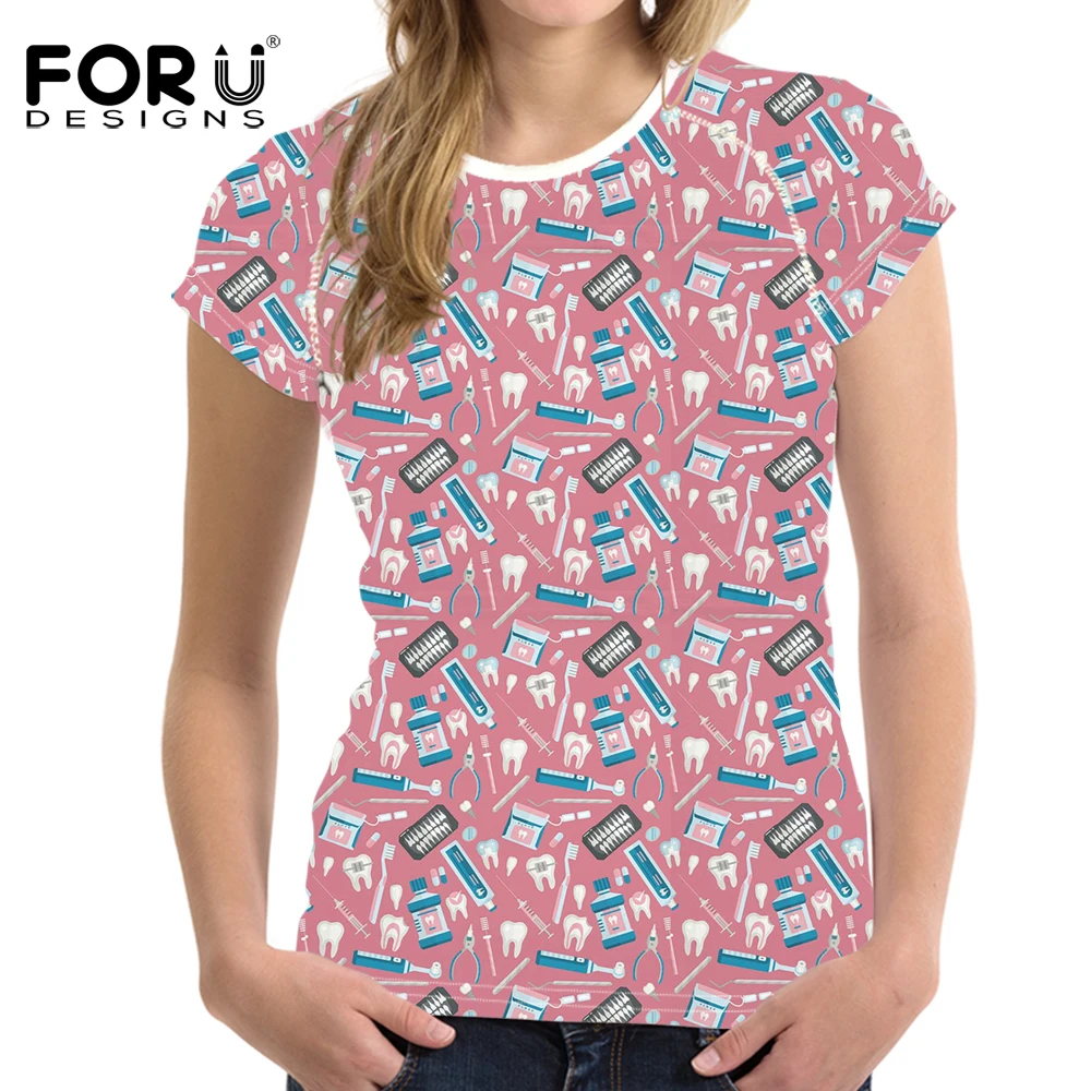 Повседневные женские футболки FORUDESIGNS Kawaii С мультяшным рисунком дантиста летние