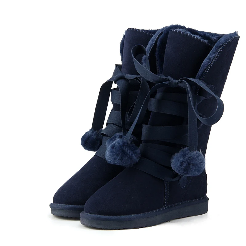 Navy Blue MBR FORCE/зимние сапоги высокого качества; женские зимние сапоги; женские модные классические высокие сапоги из натуральной кожи в австралийском стиле; сезон зима - Цвет: Navy Blue
