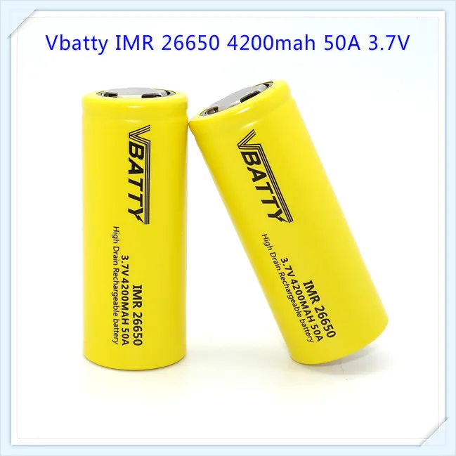 Высокого стока Vbatty IMR 26650 4200 мАч 50A 3,7 В литий-mn батарея с плоским Топ для фонарик(1 шт
