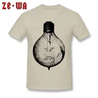 Футболка мужская с принтом лампочки, приталенный силуэт, хлопок, топ с графическим принтом для парней, с круглым вырезом, бежевая, в винтажном стиле