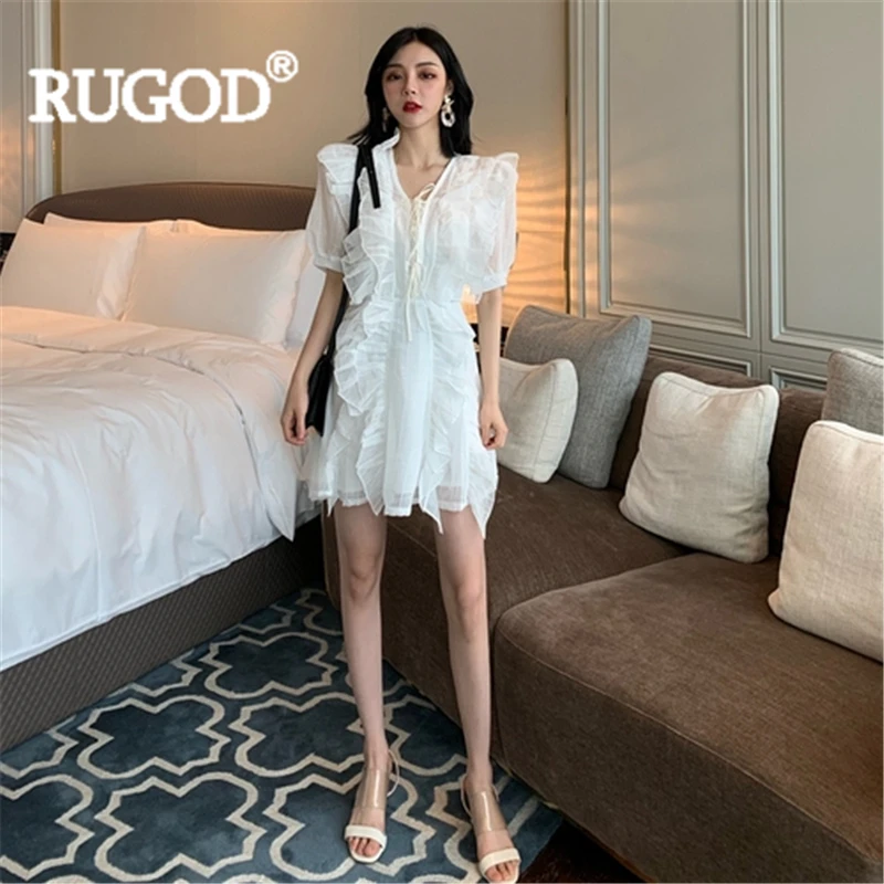 Женское вечернее платье RUGOD белое элегантное кружевное трапециевидной формы с