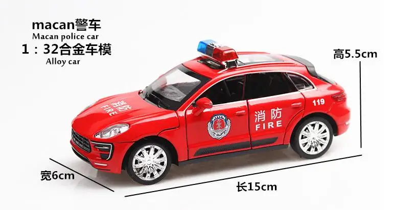 1:32 Macan полицейский пожарный автомобиль Diecasts& Toy Vehicles модель автомобиля со звуком и светильник игрушки для мальчика Детский подарок brinquedos - Цвет: Красный