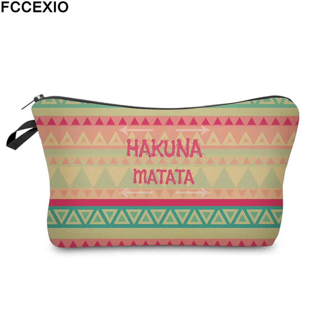 Бежевый FCCEXIO, новинка, сумки для макияжа, 4 цвета, Hakuna Matata, с узором, модные косметички, сумки для путешествий, дамские сумки, женские косметички - Цвет: Бежевый