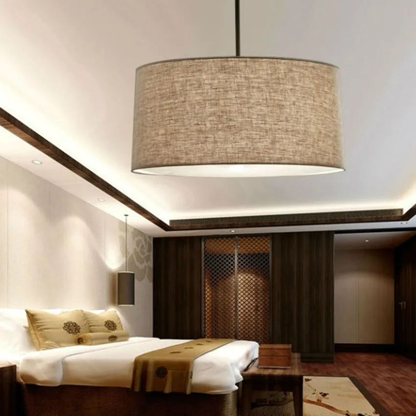 Современная льняная ткань абажур LED подвесной светильник диаметр 30 60 см Led для