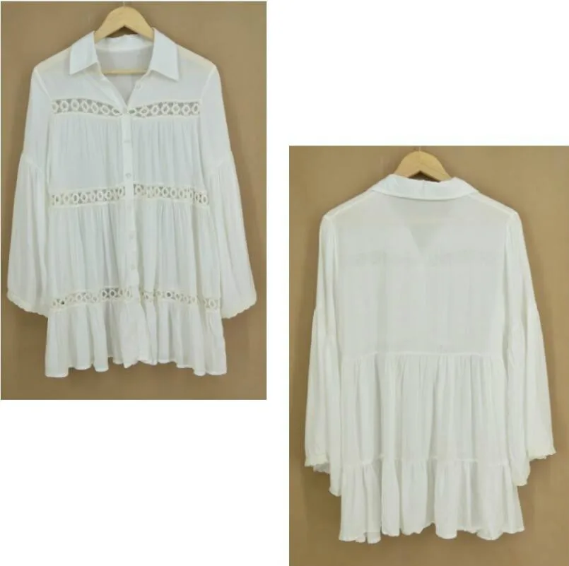 Хлопковая Туника пляжное платье Белый Мини плюс размеры богемный Стиль платья