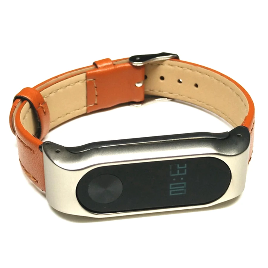 Кожаный ремешок для Xiaomi mi Band 2 band умный браслет на запястье металлический каркас