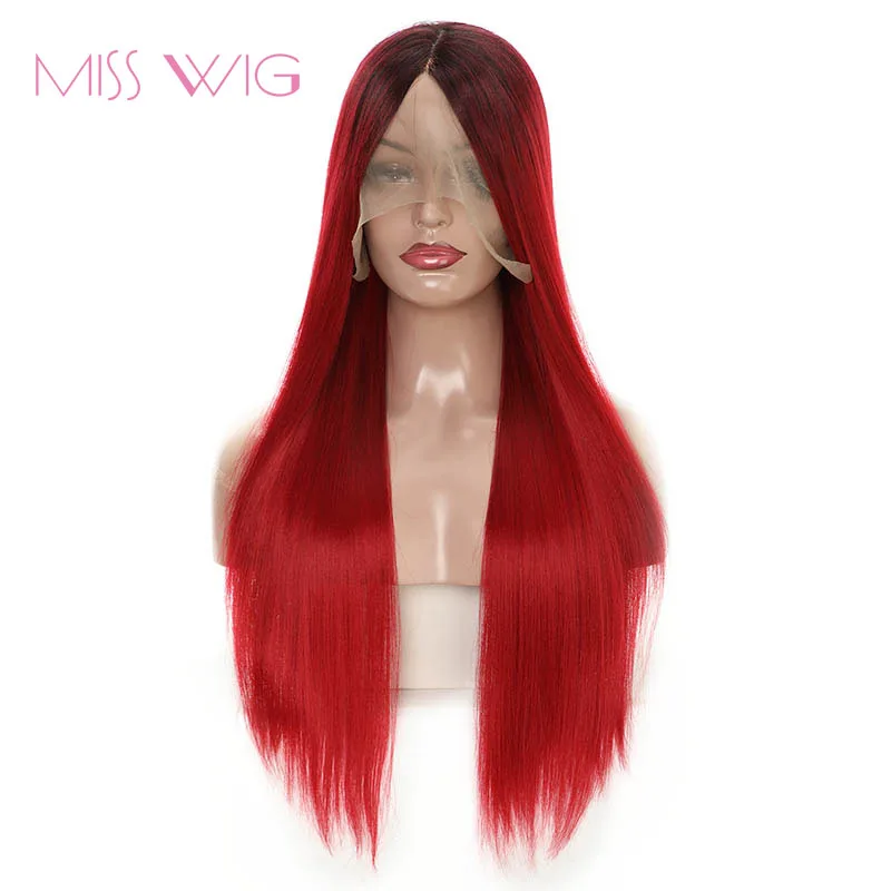 Парик MISS WIG длинный прямой синтетический ЛОБНЫЙ парик красный цвет парики для
