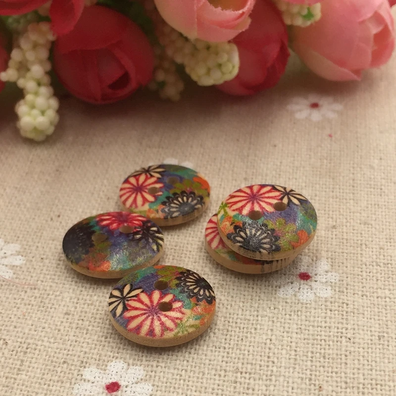 Деревянная кнопка 16 мм цвет деревянные цветы две футболка с дырками Кнопка