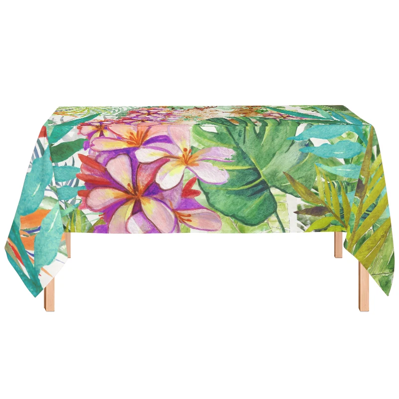 

7 Size Green Waterproof Tablecloth Tropical Plant Flower Oilproof Table Cover Rectangular Table Cloth Watercolor Art Decoration