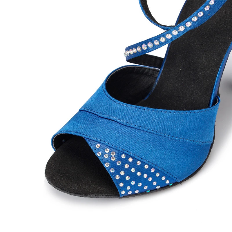 Женские туфли для латиноамериканских танцев синие и фиолетовые на каблуке