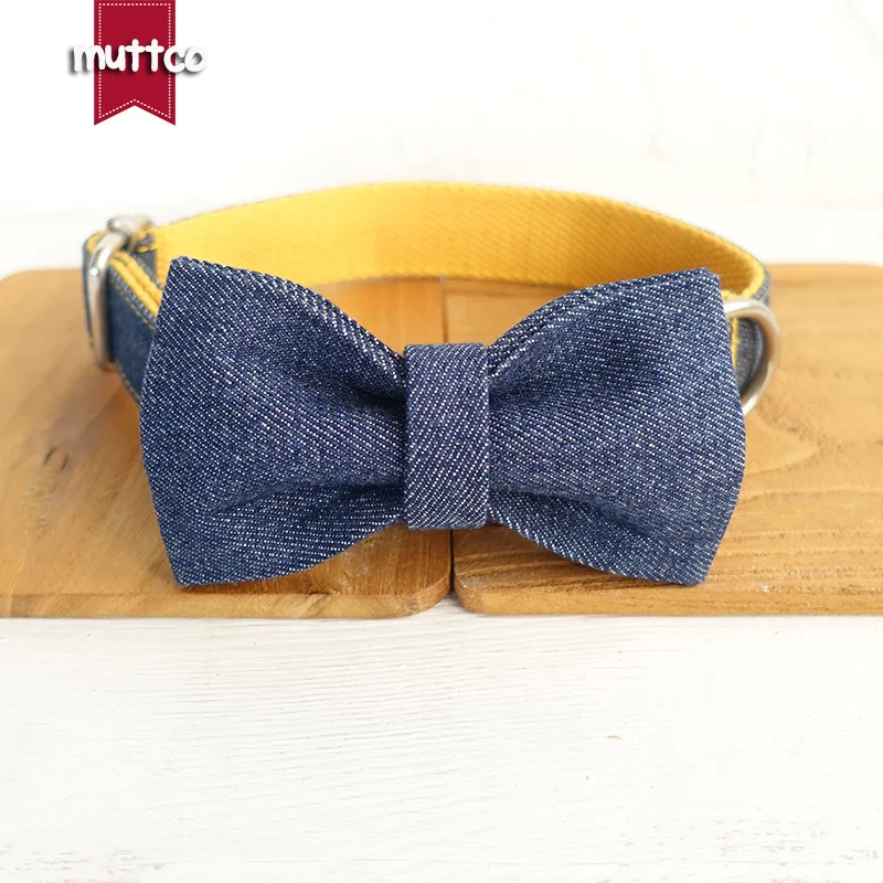 Галстук MUTTCO Бабочка для питомца Воротник Желтые джинсы ручной работы mazarine и
