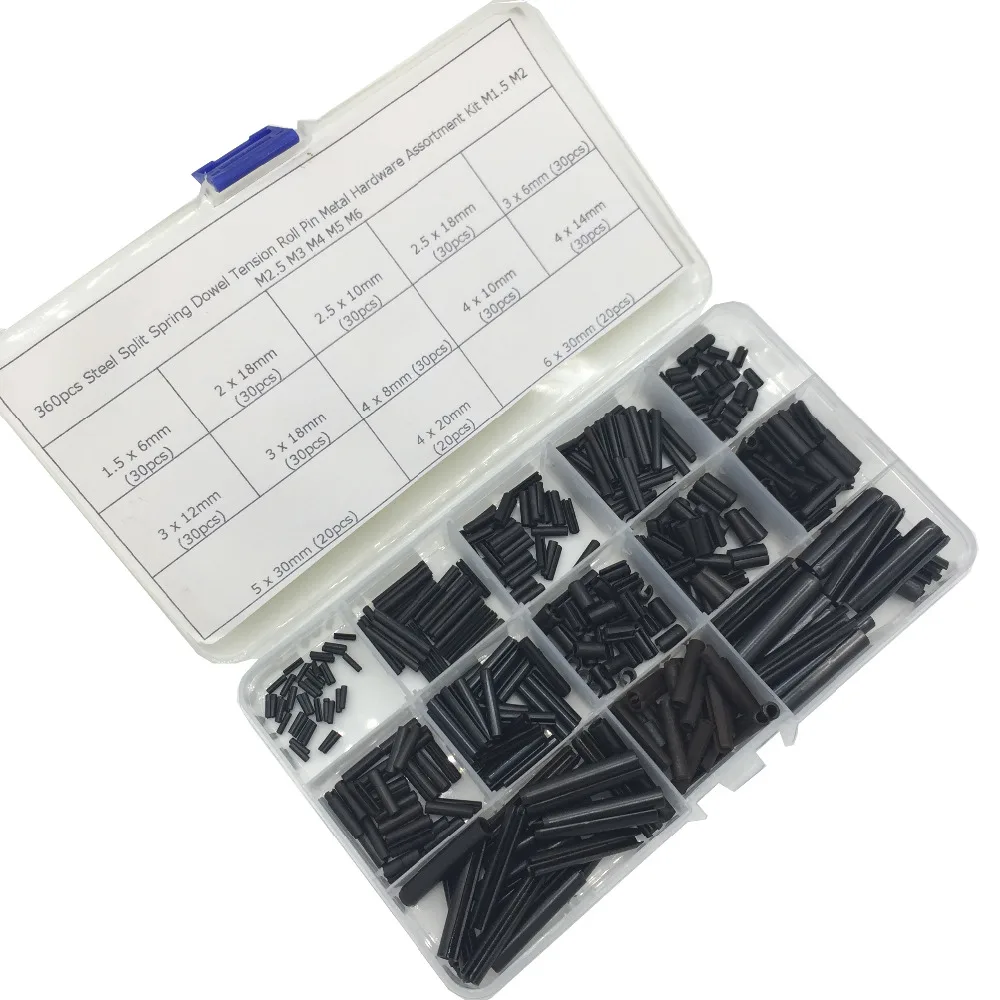 360 шт. стальной разделенный пружинный дюбель Натяжной роликовый штифт набор