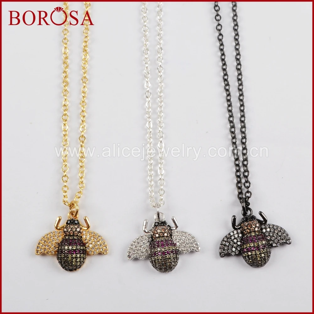 BOROSA 5PCS Creative Micro CZ Pave Ladybugs Bee Pendant Necklace Beetles Crystal Animal Charms Chain for Women WX840-N | Украшения и