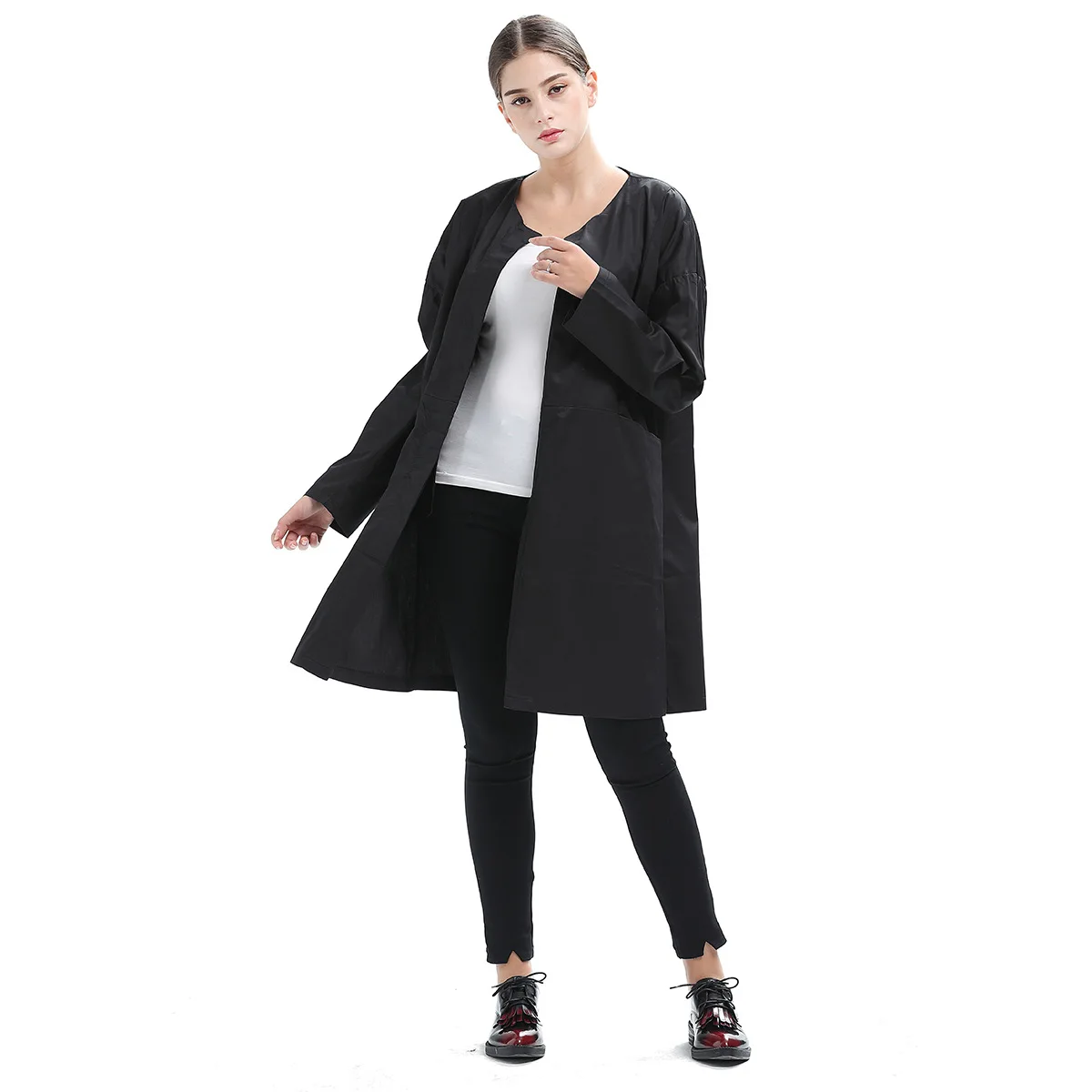 

Fashion Autumn Spring Women Long Jacket Coats Oversized Solid Dark buckle Windbreaker Street Casual Outwear Hip Hop Jacket