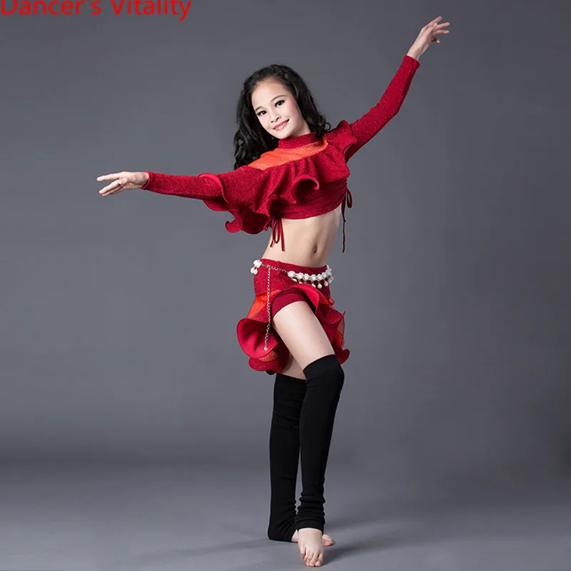 Ragazze 2 Pezzo набор di Danza Del Ventre наряд Manica Lunga Maglia Топ Corta Gong Velluto Bambini Vestiti Pratica Ball |