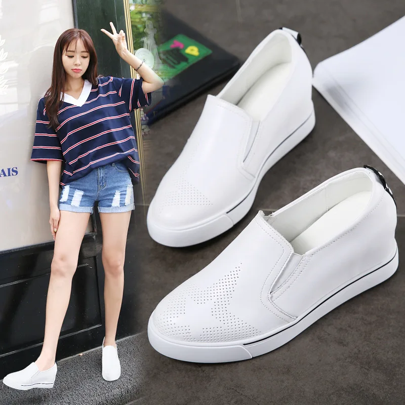 2019 Spring Women Flats Shoes Platform Sneakers Slip on Flat Hollow Ladies Loafers Leather Casual Creepers Moccasins | Обувь