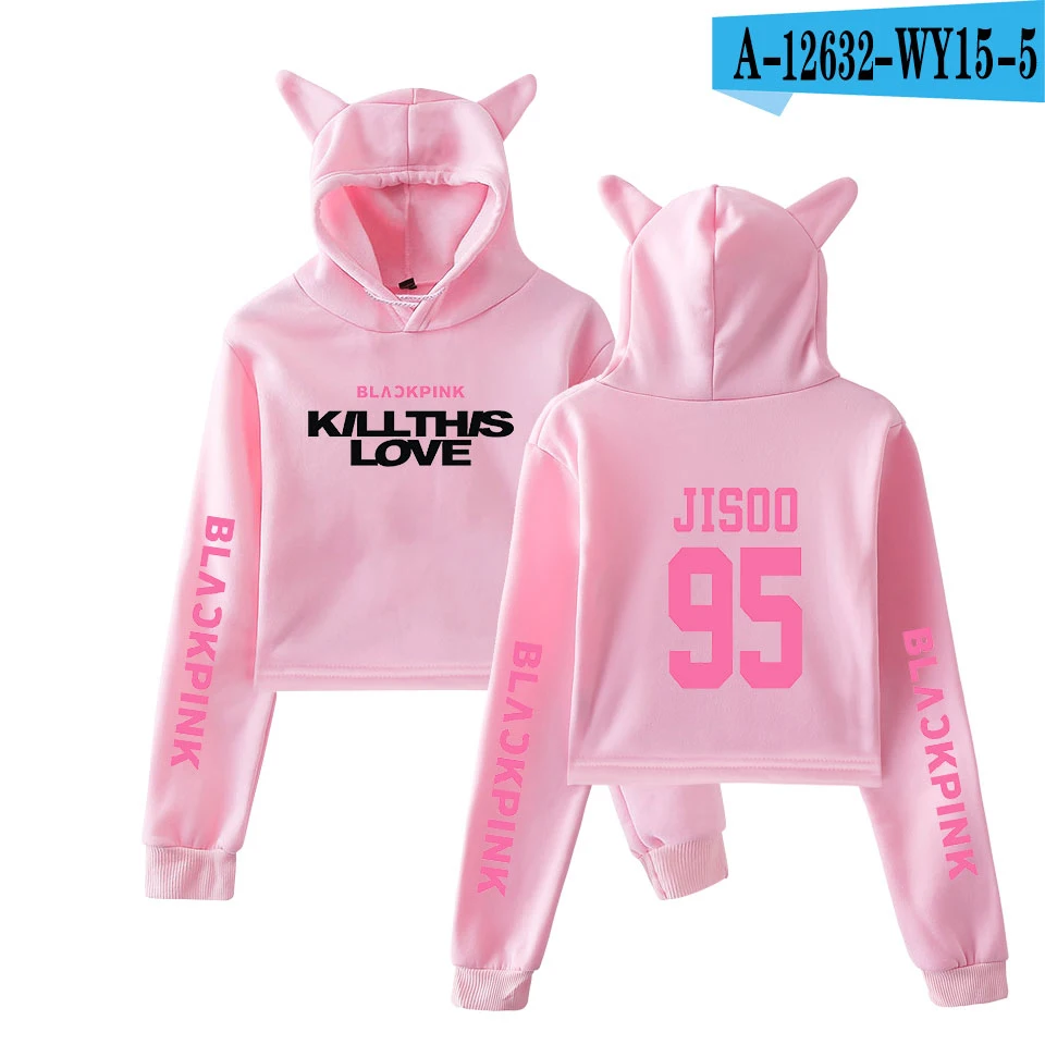 picture color Kpop group Blackpink, новинка, 2D принт,, розовая серия, модный тренд, сала, короткий кошачий Топ, женские толстовки, толстовка, сексуальная одежда - Цвет: picture color