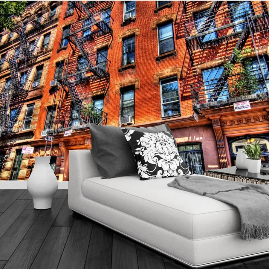 Пользовательские 3D обои с изображением дома в США кирпичного балкона городов