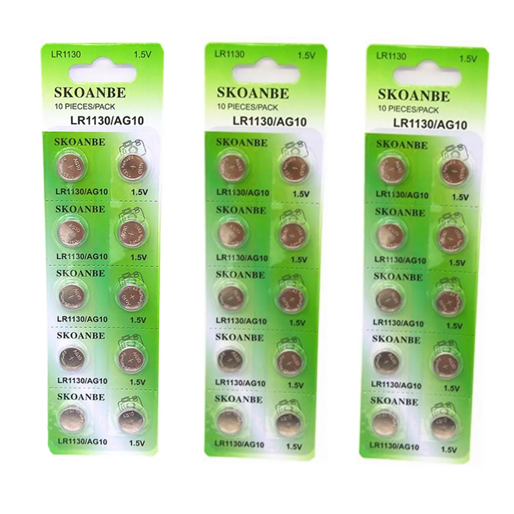 TBUOTZO зеленые новые батареи для часов 10 шт. 1,55 в L1131 AG10 LR54 LR1130 389 189 щелочные батареи кнопка ячейка монета