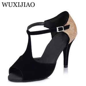 Женские туфли для латиноамериканских танцев WUXIJIAO, черные вечерние Фли для бальных танцев и выступлений, 8,5