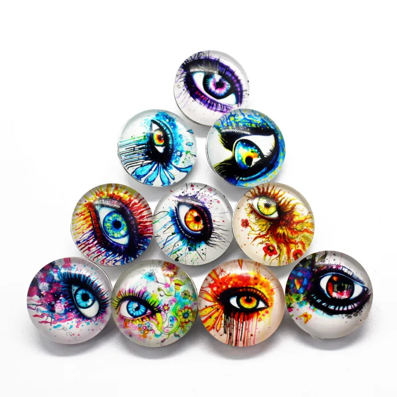 

Hot Sale 20pcs/lot Glass Colourful Eye Snap Buttons Charms Fit 18mm/20mm DIY Snap Buttons Bracelet Replaceable Buttons Jewelry