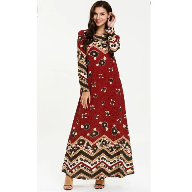 Flower Print Long sleeve Arab long dress clothes ankle for dubai kaftan anarkali frocks gowns retail Wholesale | Тематическая