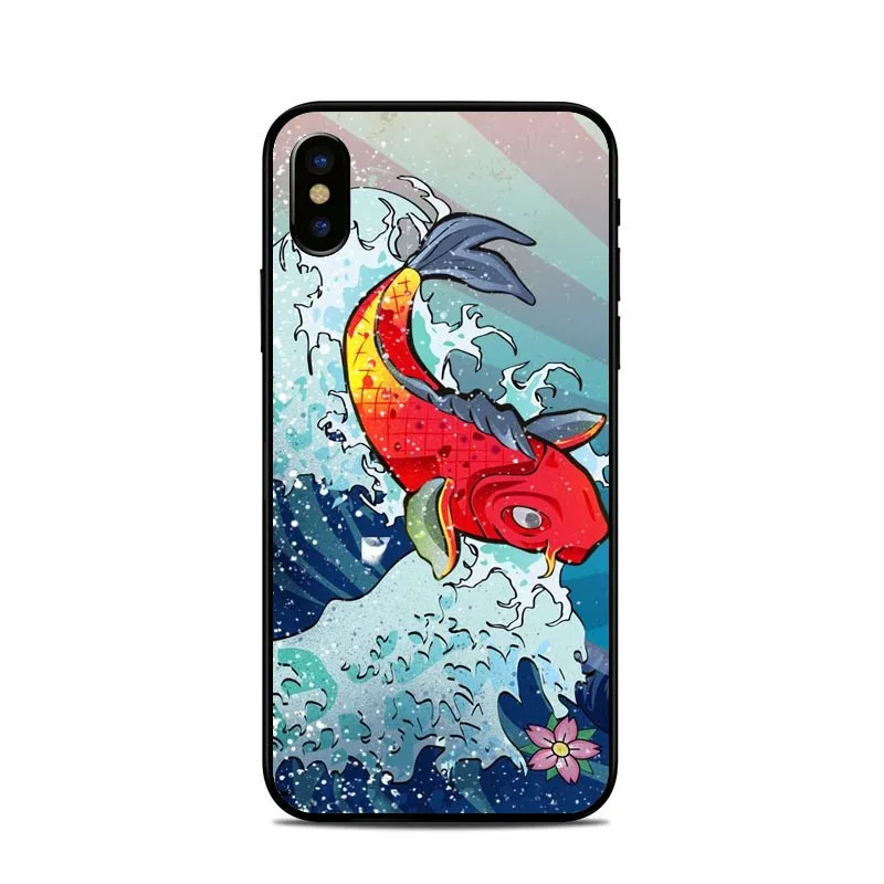 Роскошные Koi Fish Кот волна канагава черный Жесткий чехол для телефона из