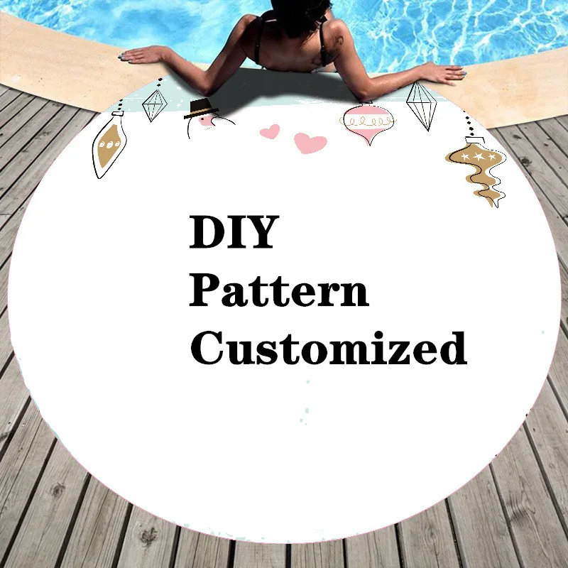 Wolf Head Dog Beach Towel Silk Scarf Shawl Bathroom Bath Blanket Large Round Fabric Dress with Print of Kichen |