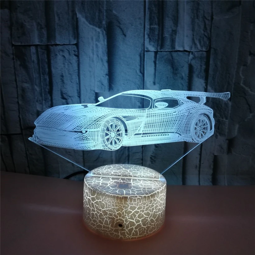 Креативный автомобильный 3D ночной Светильник акриловый 7 цветов сменный