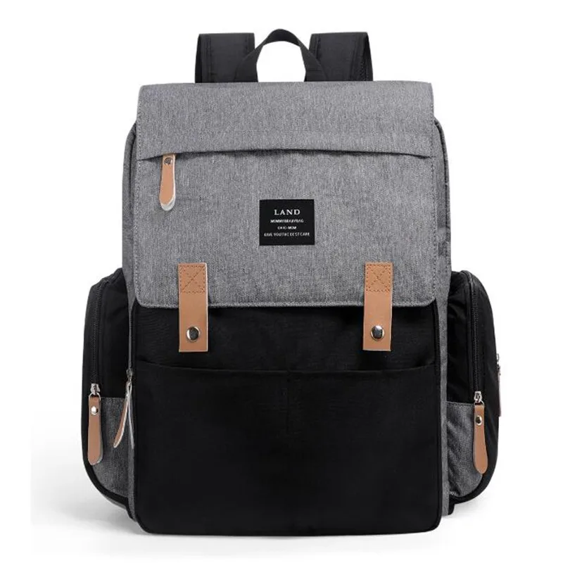 Black Gray Authentic LAND Mommy Diaper Bags Mother Large Capacity Travel Nappy Backpacks with anti-loss zipper Baby Nursing Bags NEW - Цвет: Black Gray