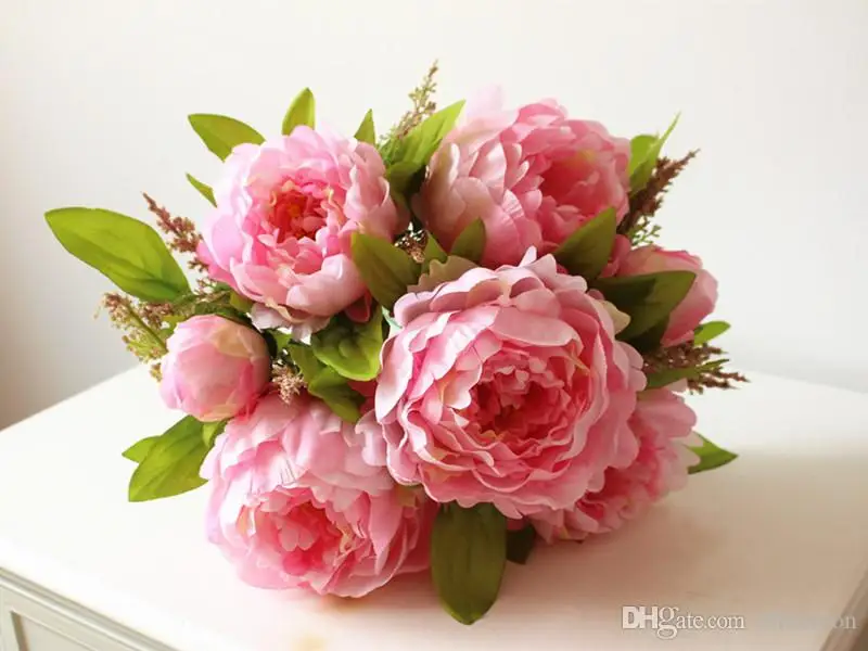 

Peony Bouquet Artificial Peony Silk Flowers Fake Leaf Home And Wedding Party Decoration 7 Peony Flowers Head 5 Colors Choose