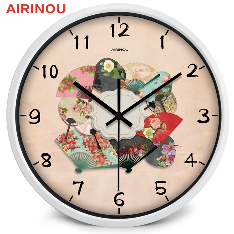 Airinou китайские настенные часы вентилятор с цветочным узором красочное