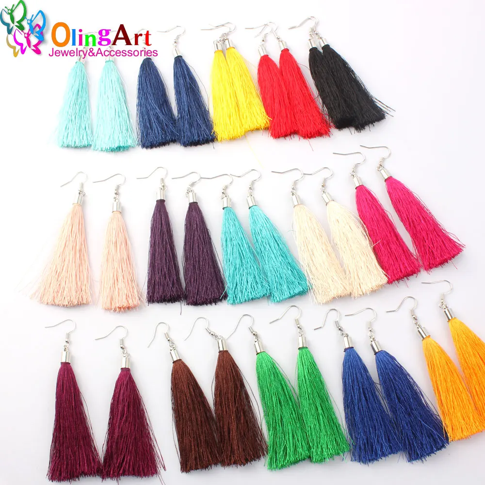 

OlingArt 75mm 6Pcs Mix Color Silk Satin Tassel Charms handbag Pendants DIY women earrings Bracelet necklace jewelry making 2019