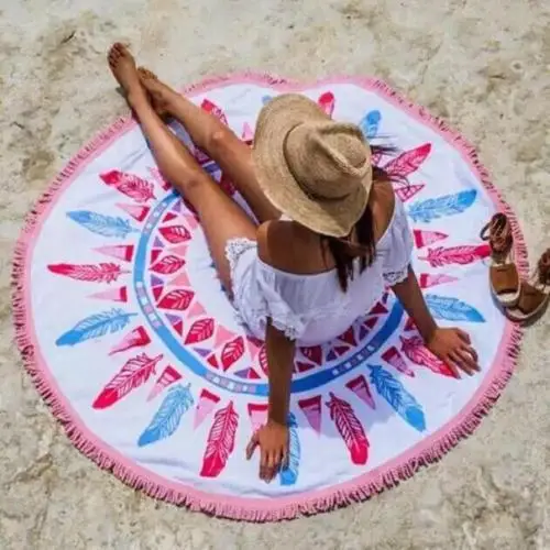 Круглый Гобелены 150 см полиэстер кисточкой Геометрия Богемия Пляжное Коврики