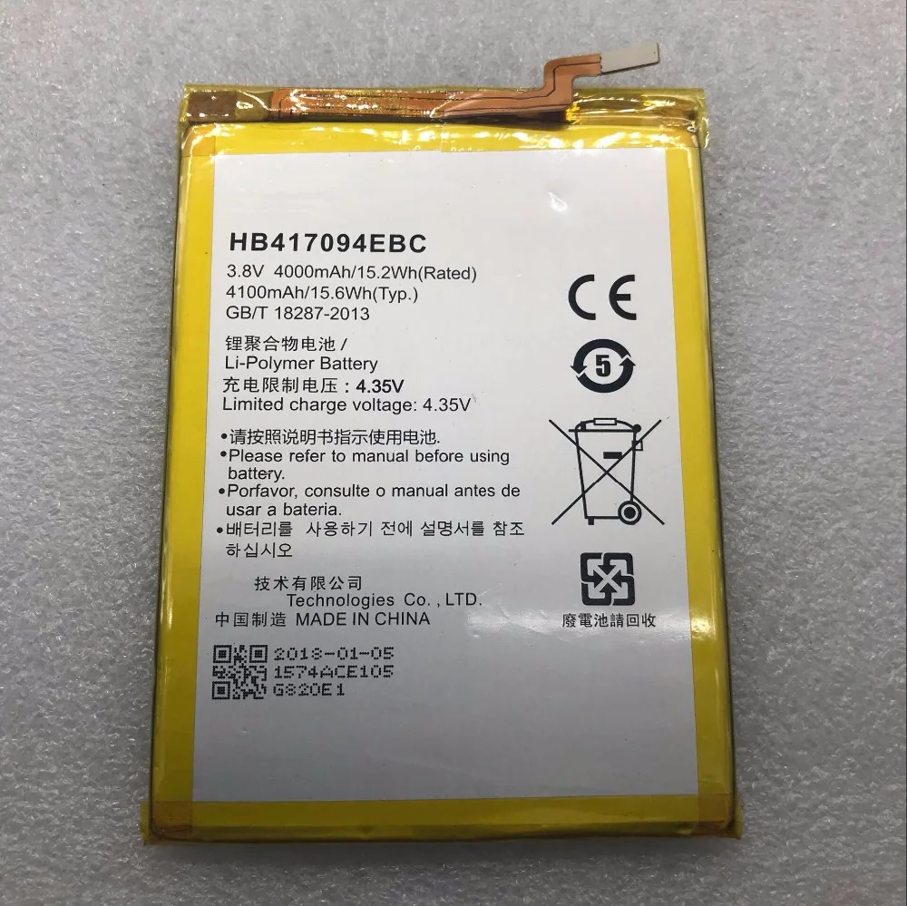 100% Новый оригинальный настоящий аккумулятор 4000 мАч HB417094EBC для Huawei Mate 7 mate7 MT7 TL00 TL10