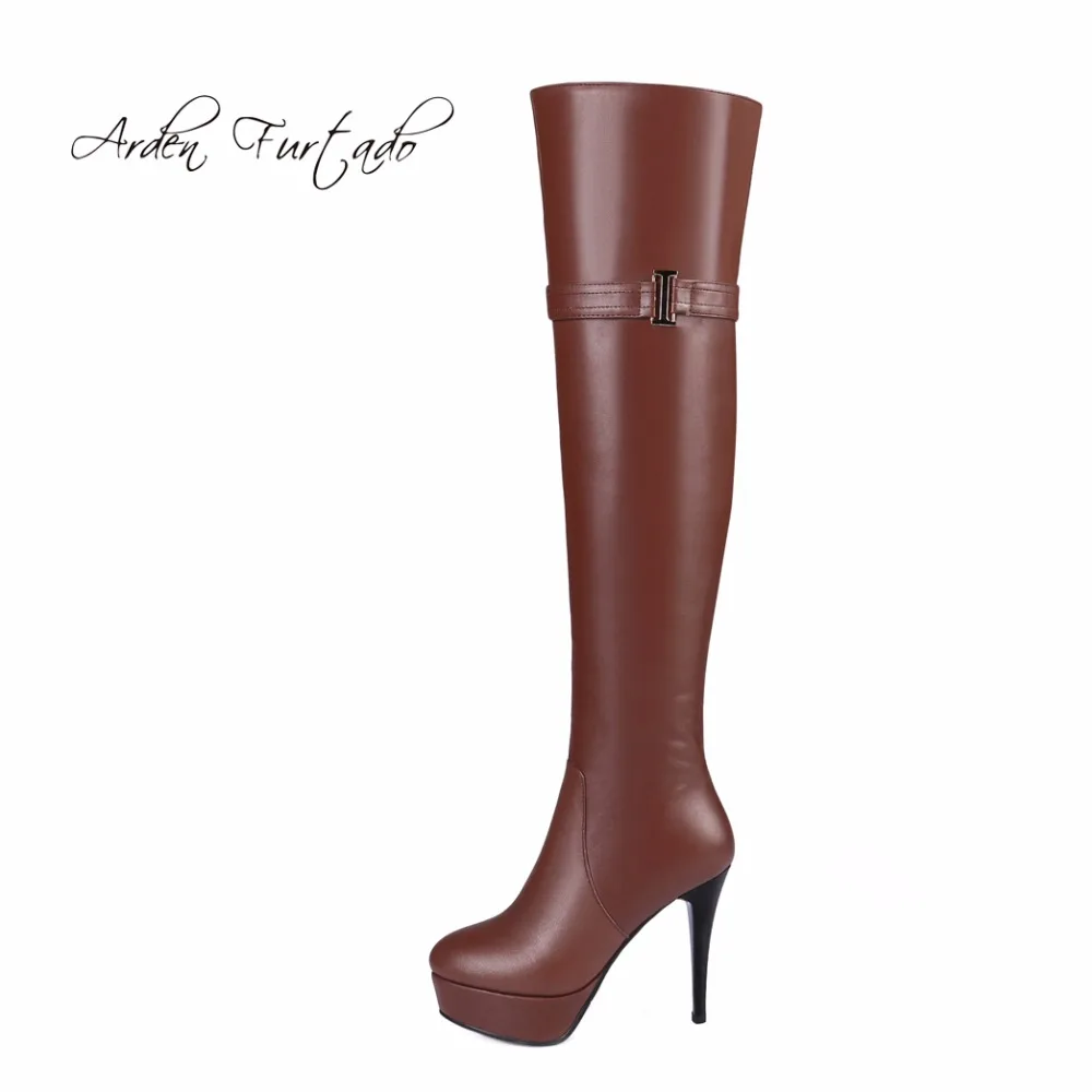 Женские сапоги из натуральной кожи на платформе с круглым носком|thigh high boots women|thigh