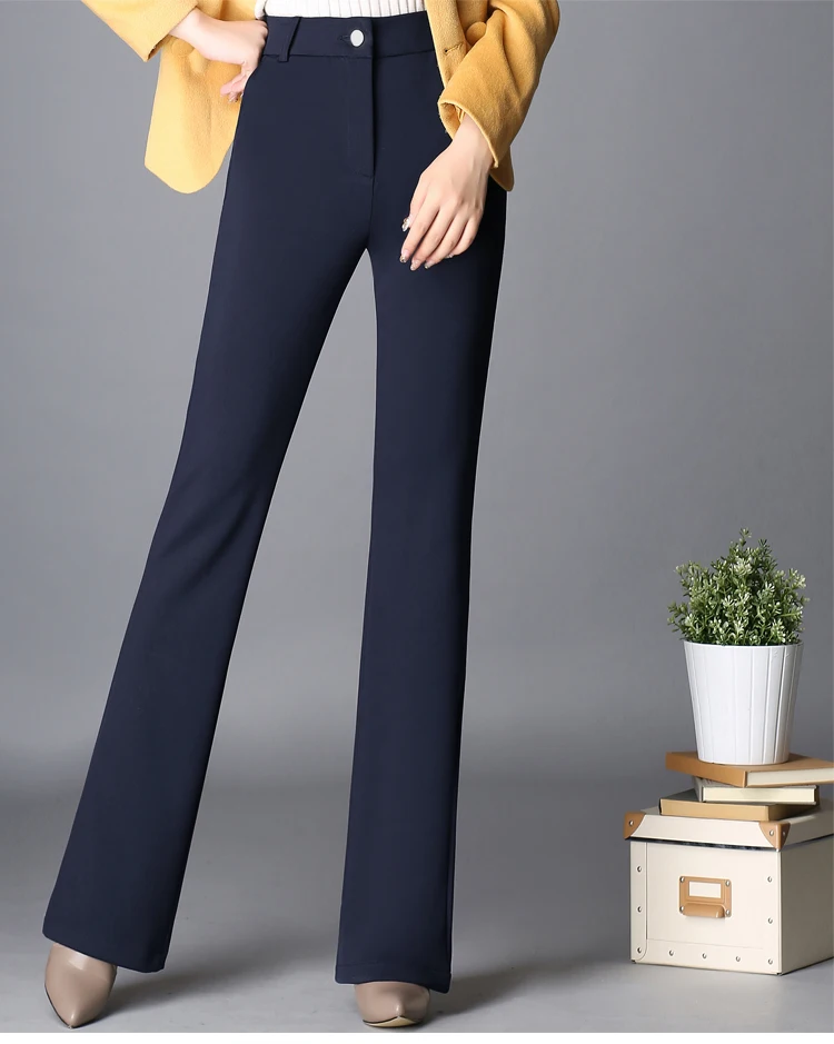 Straight pants for women plus size solid colour high waist elastic cotton blend full length casual pring thin qzq0602 | Женская одежда