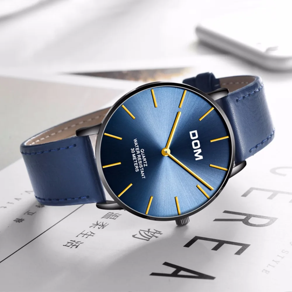 DOM Новые простые модные кварцевые часы из натуральной кожи для пары Relogio Masculino