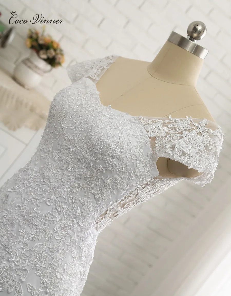 Vestido De Noiva белое кружевное свадебное платье русалки с открытой спиной с v-образным вырезом и коротким рукавом свадебное платье невесты платье Robe de mariage