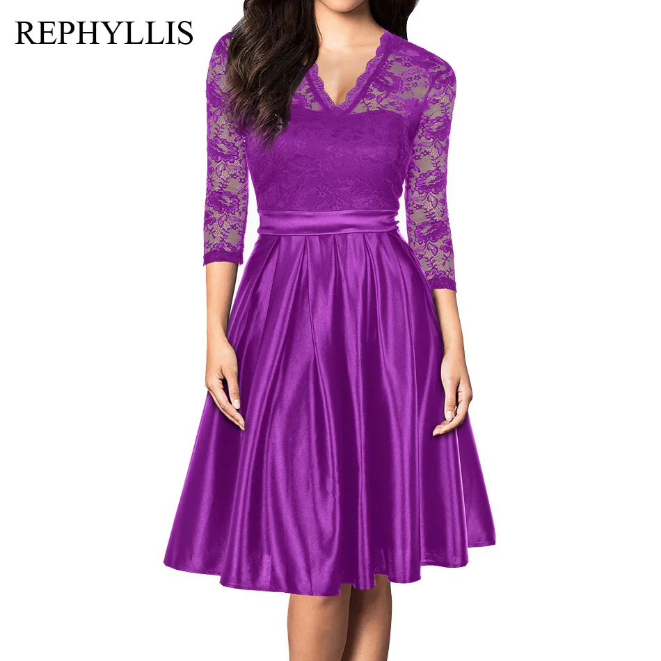 REPHYLLIS для женщин с v образным вырезом 2/3 рукав кружево Просвечивающая спинка