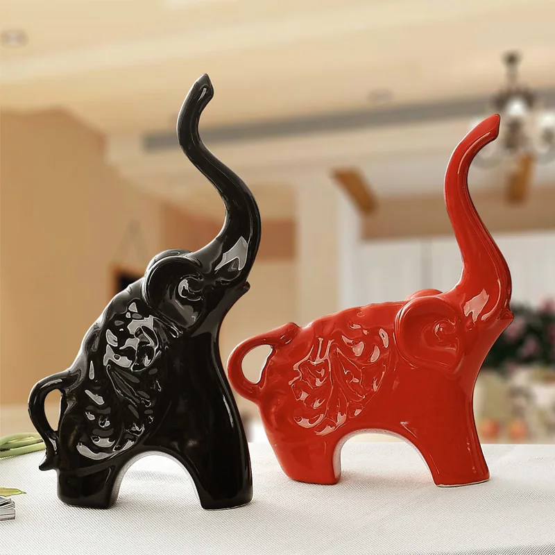 Красные черные керамические Африканский слон home decor ремесел украшения комнаты