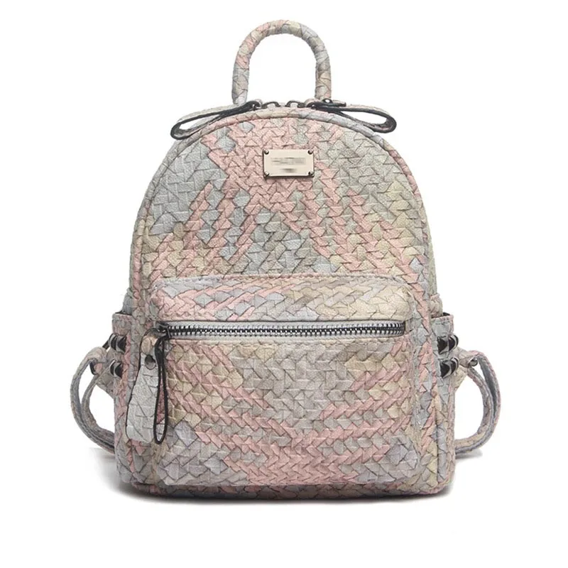 medium gray pink Милый кожаный рюкзак, модный тканый рюкзак для путешествий, Женский дизайнерский рюкзак высокого качества, женские рюкзаки, женский рюкзак - Цвет: medium gray pink