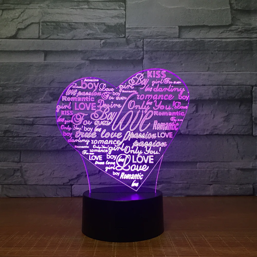 Сердца и буквы 3d светодиодные лампы 7 цветов ночник для детей сенсорный Led Usb