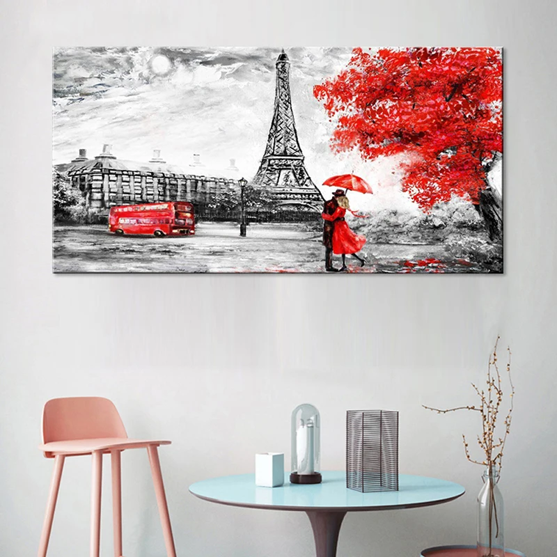 Ландшафтная холстовая картина маслом Nordic Paris Tower Red Maple Wall Art для гостиной печати и постера домашнего декора.