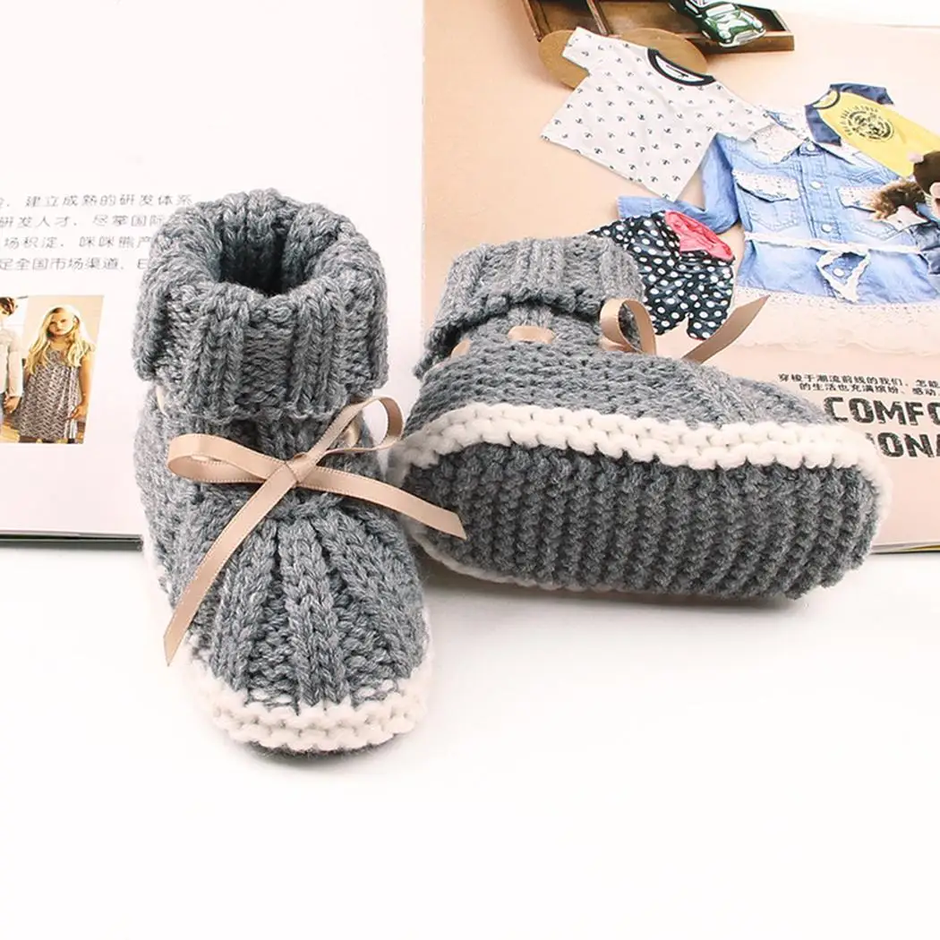 Gray 12M Обувь для новорожденных; Bebe; обувь для новорожденных мальчиков и девочек; вязаные зимние сапоги ручной работы; ботинки для первых шагов; обувь для малышей; 6-24 м - Цвет: Gray 12M