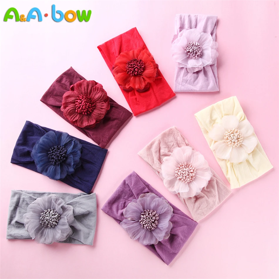 Diadema de nailon con estampado Floral para beb&eacute;, turbante el&aacute;stico suave, para la cabeza diadema, calentador, 8 unids/lote-0